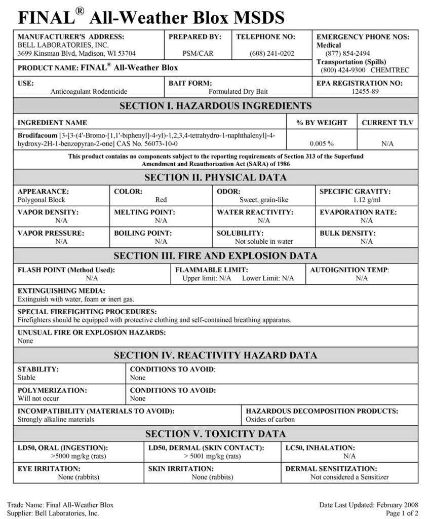 ALL WEATHER BLOX MSDS PAGE 1