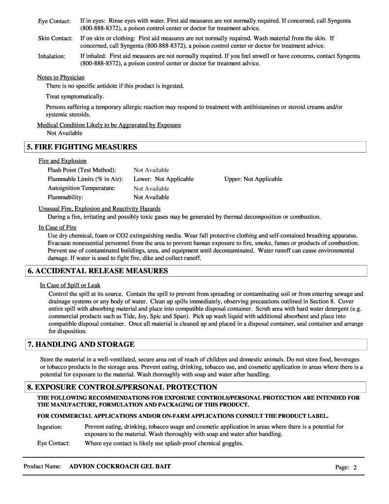 Advion-Cockroach-MSDS-page-1